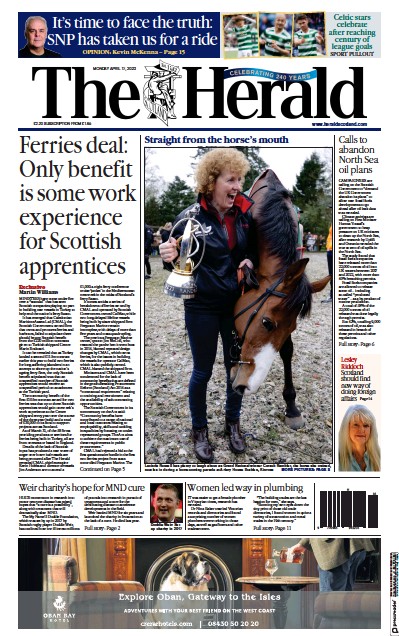 The Herald Newspaper Front Page (UK) for 17 April 2023