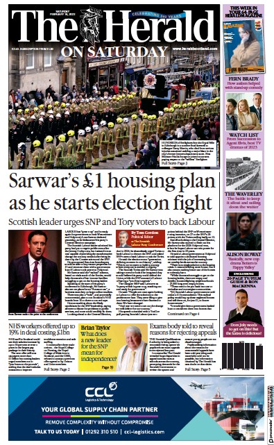 The Herald Newspaper Front Page (UK) for 18 February 2023
