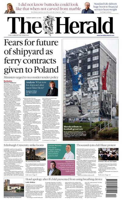 The Herald Newspaper Front Page (UK) for 18 March 2025