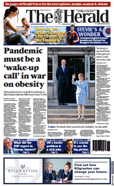 The Herald Newspaper Front Page (UK) for 19 May 2021