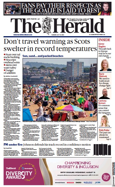 The Herald Newspaper Front Page (UK) for 19 July 2022
