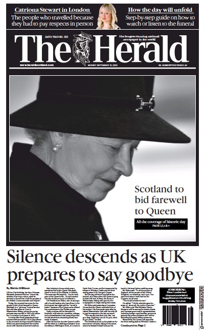 The Herald Newspaper Front Page (UK) for 19 September 2022