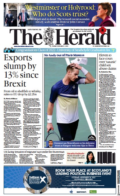 The Herald Newspaper Front Page (UK) for 1 November 2022
