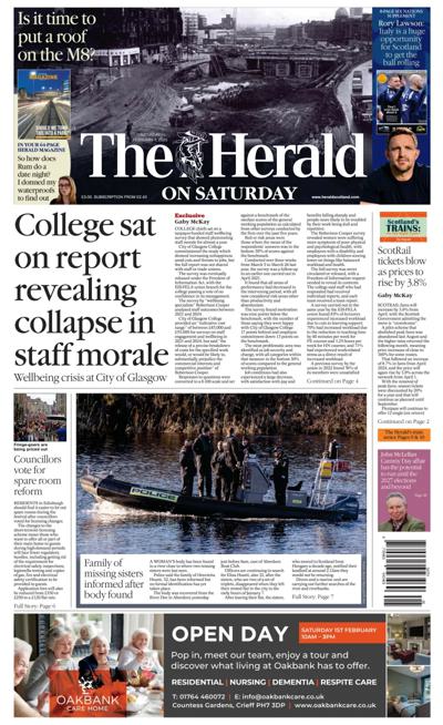 The Herald Newspaper Front Page (UK) for 1 February 2025