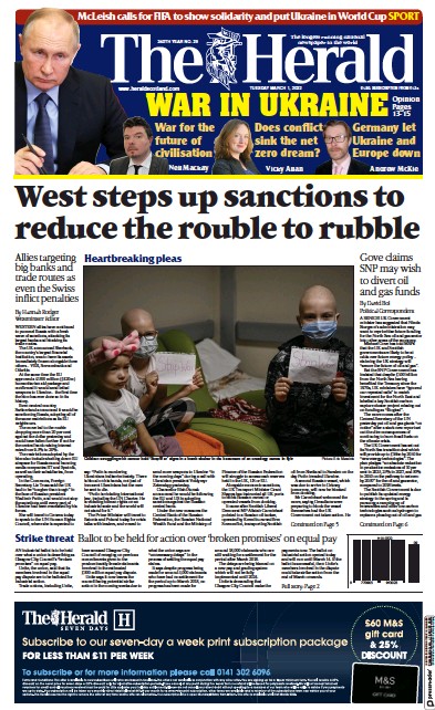 The Herald Newspaper Front Page (UK) for 1 March 2022