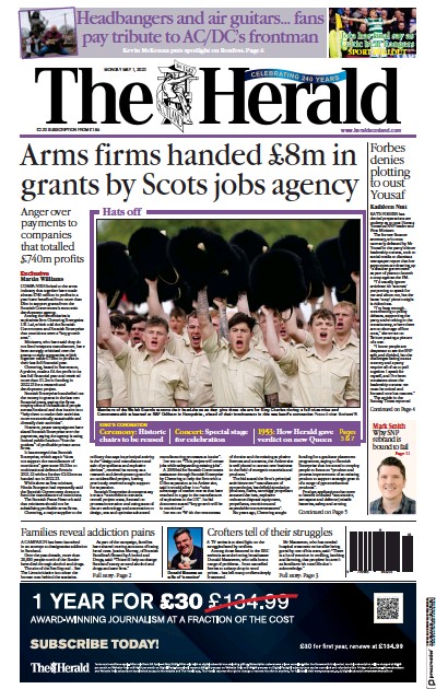 The Herald Newspaper Front Page (UK) for 1 May 2023