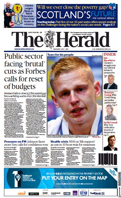 The Herald Newspaper Front Page (UK) for 1 June 2022