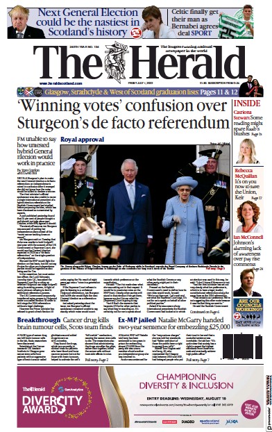 The Herald Newspaper Front Page (UK) for 1 July 2022