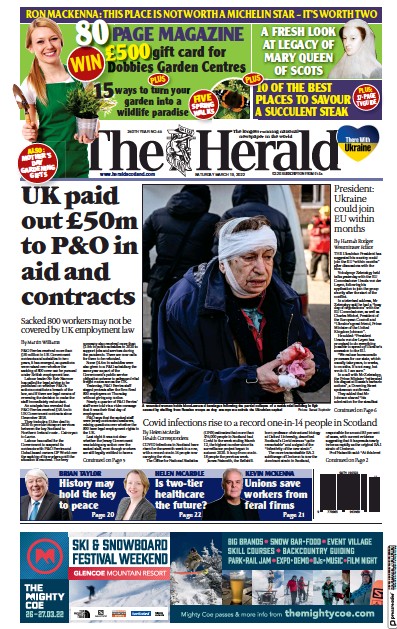 The Herald Newspaper Front Page (UK) for 21 March 2022