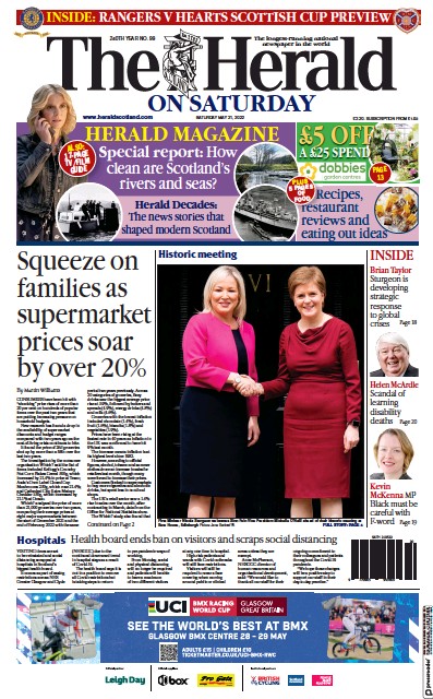 The Herald Newspaper Front Page (UK) for 21 May 2022