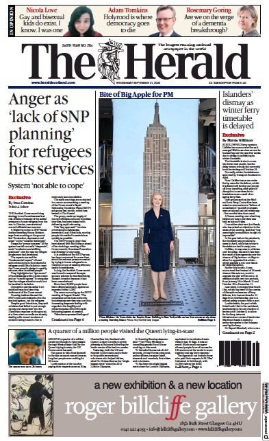 The Herald Newspaper Front Page (UK) for 21 September 2022