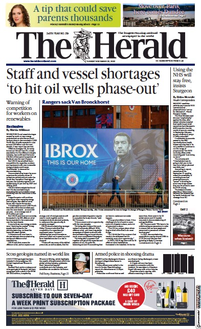 The Herald Newspaper Front Page (UK) for 22 November 2022