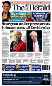 The Herald (UK) Newspaper Front Page for 22 February 2022