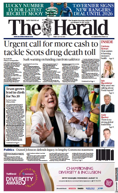 The Herald Newspaper Front Page (UK) for 22 July 2022