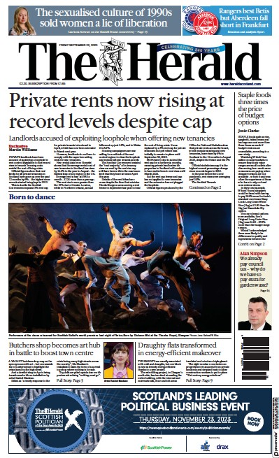 The Herald Newspaper Front Page (UK) for 22 September 2023