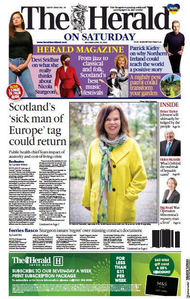 The Herald Newspaper Front Page (UK) for 23 April 2022