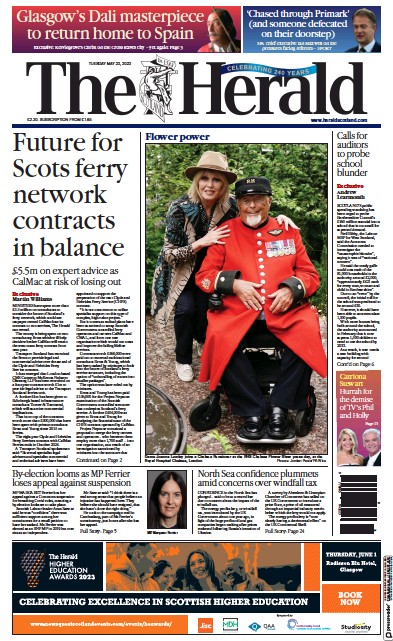 The Herald Newspaper Front Page (UK) for 23 May 2023