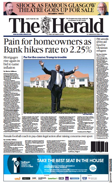 The Herald Newspaper Front Page (UK) for 23 September 2022