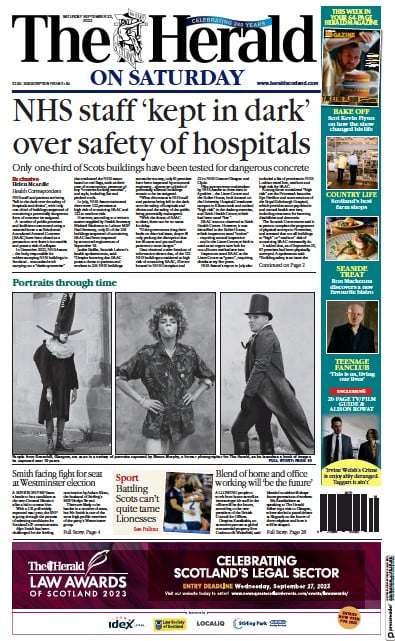 The Herald Newspaper Front Page (UK) for 23 September 2023