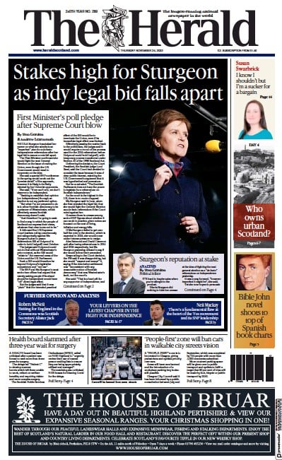 The Herald Newspaper Front Page (UK) for 24 November 2022