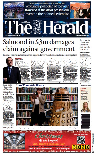 The Herald Newspaper Front Page (UK) for 24 November 2023