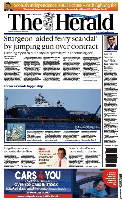 The Herald Newspaper Front Page (UK) for 24 March 2023