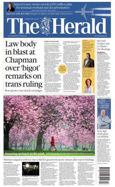 The Herald Newspaper Front Page (UK) for 24 April 2025