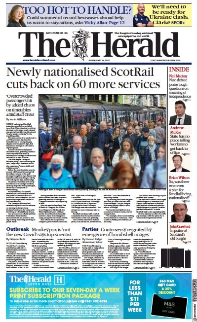The Herald Newspaper Front Page (UK) for 24 May 2022