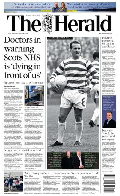 The Herald Newspaper Front Page (UK) for 24 June 2025
