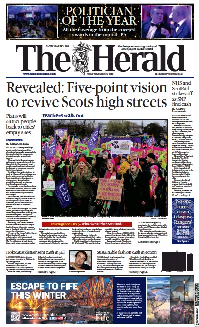 The Herald Newspaper Front Page (UK) for 25 November 2022