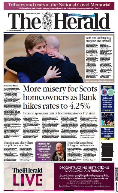 The Herald Newspaper Front Page (UK) for 25 March 2023