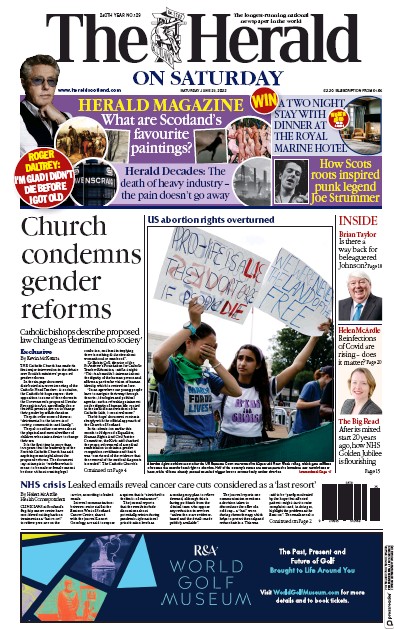 The Herald Newspaper Front Page (UK) for 25 June 2022