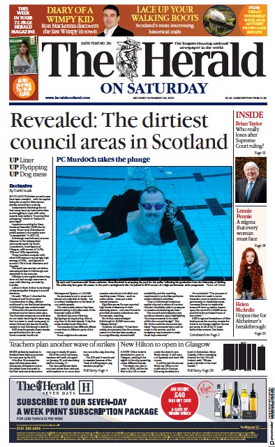 The Herald Newspaper Front Page (UK) for 26 November 2022