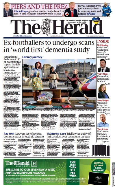 The Herald Newspaper Front Page (UK) for 26 April 2022