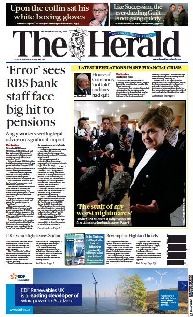 The Herald Newspaper Front Page (UK) for 26 April 2023