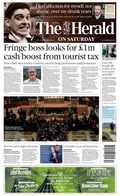 The Herald Newspaper Front Page (UK) for 26 April 2025