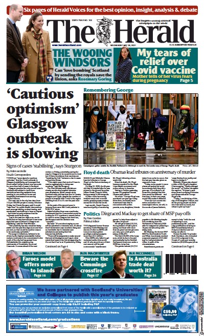 The Herald Newspaper Front Page (UK) for 26 May 2021
