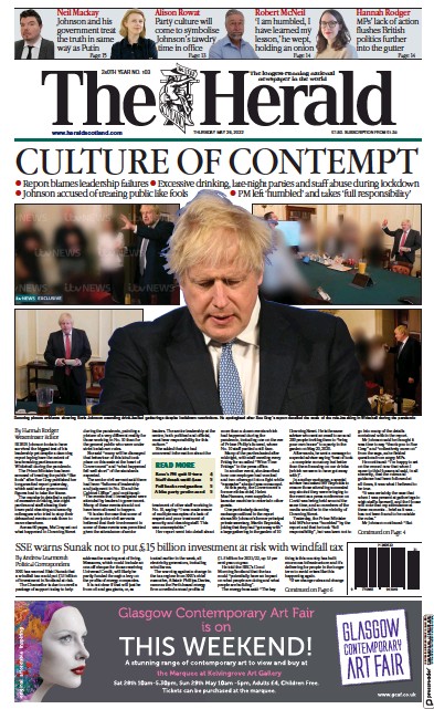 The Herald Newspaper Front Page (UK) for 26 May 2022