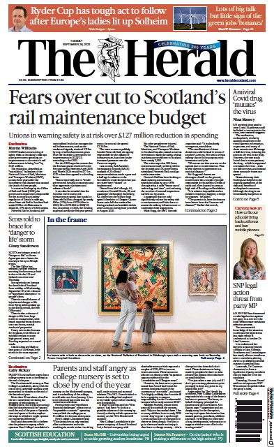 The Herald Newspaper Front Page (UK) for 26 September 2023