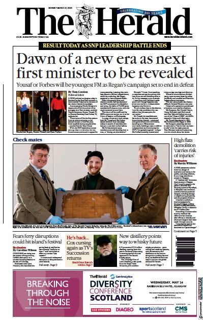The Herald Newspaper Front Page (UK) for 27 March 2023