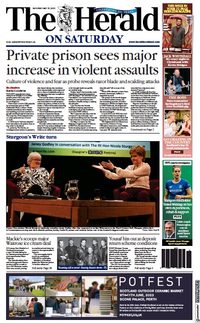 The Herald Newspaper Front Page (UK) for 27 May 2023