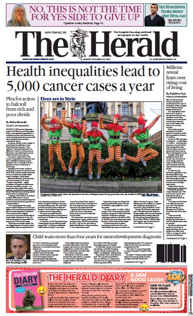The Herald Newspaper Front Page (UK) for 28 November 2022