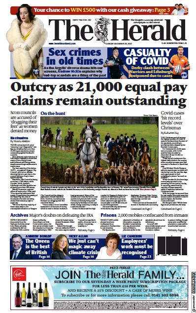 The Herald Newspaper Front Page (UK) for 28 December 2021