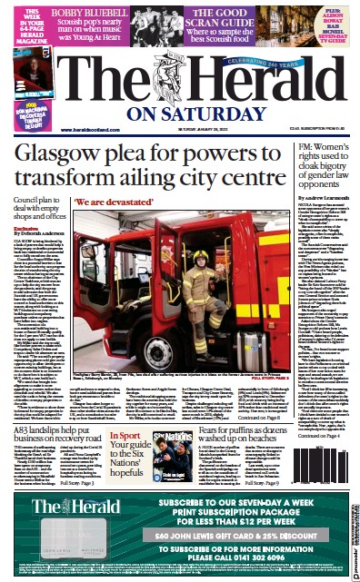The Herald Newspaper Front Page (UK) for 28 January 2023