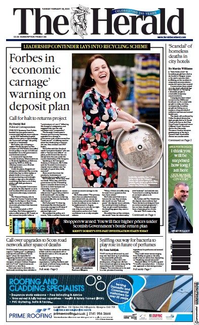 The Herald Newspaper Front Page (UK) for 28 February 2023