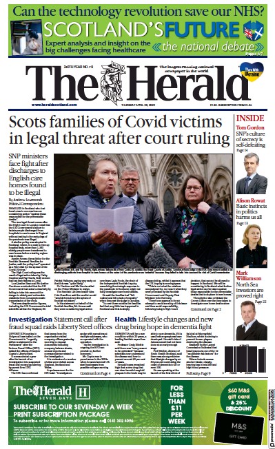 The Herald Newspaper Front Page (UK) for 28 April 2022