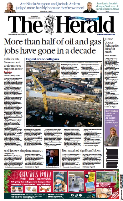 The Herald Newspaper Front Page (UK) for 29 November 2023