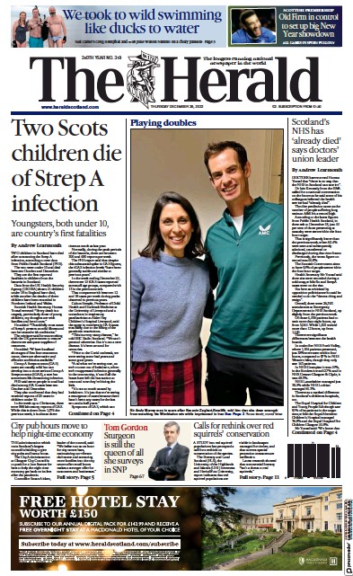 The Herald Newspaper Front Page (UK) for 29 December 2022