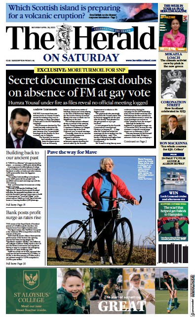 The Herald Newspaper Front Page (UK) for 29 April 2023