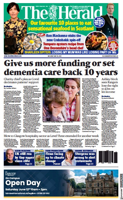 The Herald Newspaper Front Page (UK) for 29 May 2021
